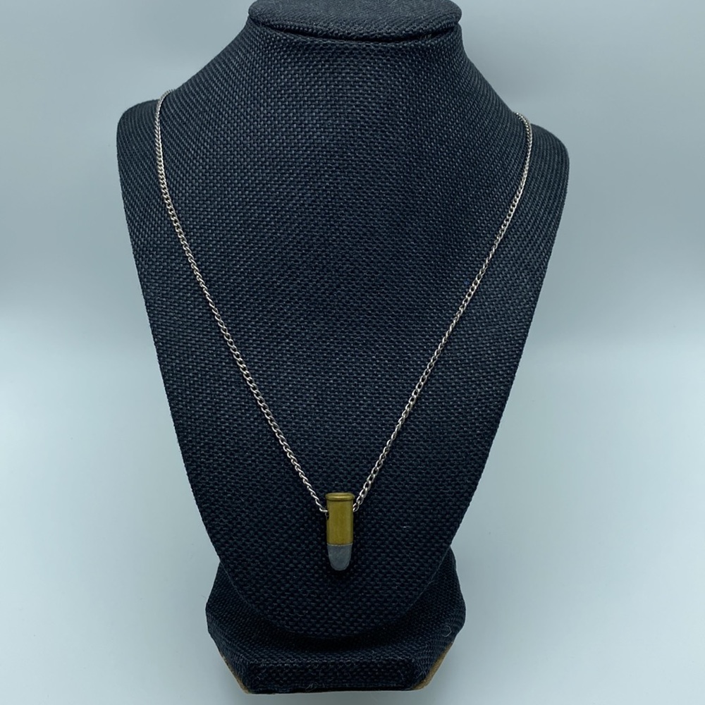 Vintage U.S. 32 Smith & Wesson Bullet Necklace Silver Tone Chain Original Patina